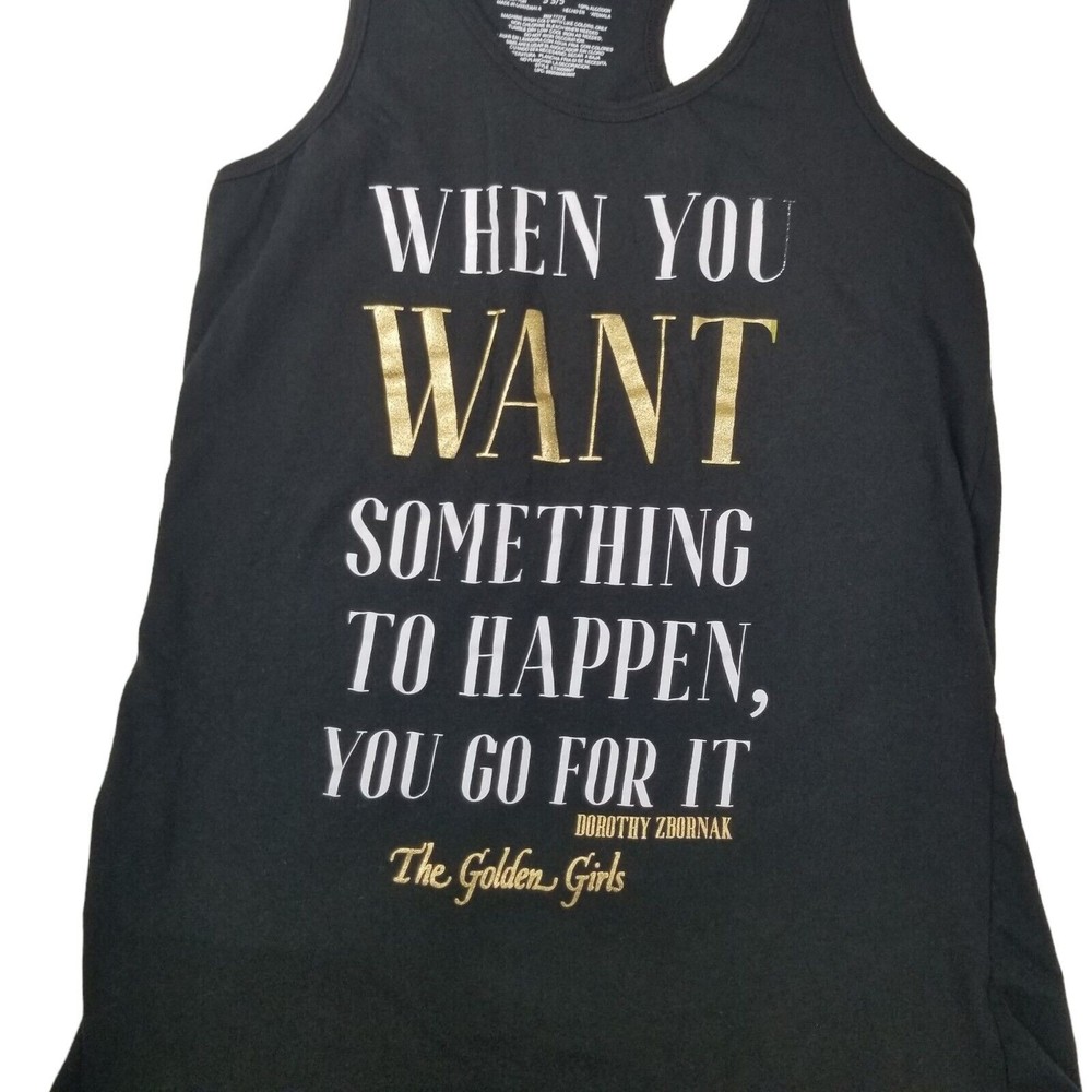4/$25 The Golden Girls  Muscle Tank Juniors Sz S 3/5 Black ABC Quote Shirt - Picture 2 of 9